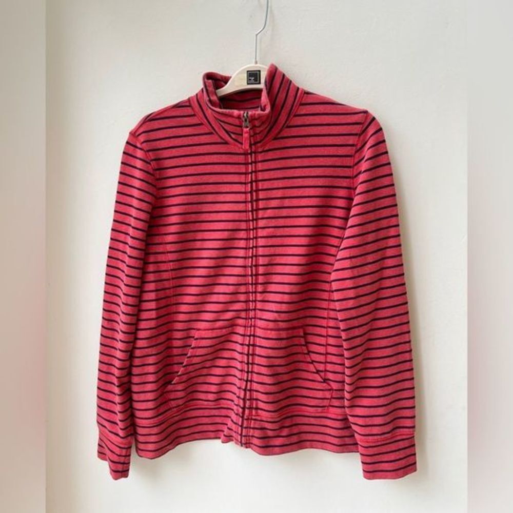 L.L. Bean women’s Large Jacket full zip nautical Stripe Nantucket red Pink Black